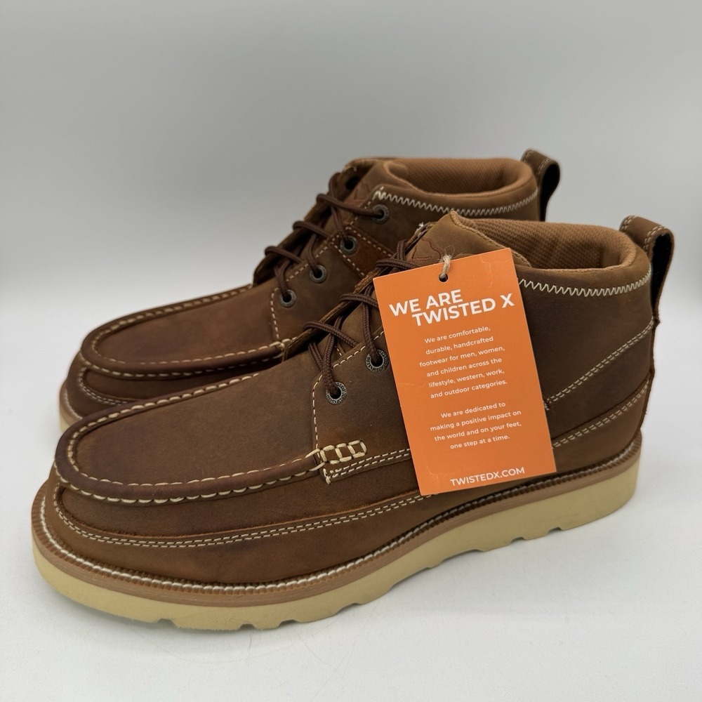 Twisted X Lace Up Driving Moc Boots Men's Size 10 M Brown Leather